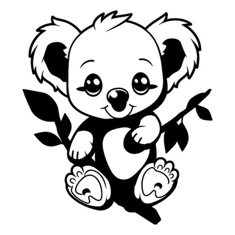 Cartoon De Koala Mignon En Noir Et Blanc Illustration Vectorielle