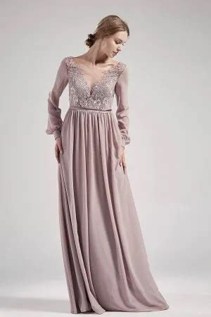Diamond Nude Chiffon V Neck High Slit Prom Dress Xdressy
