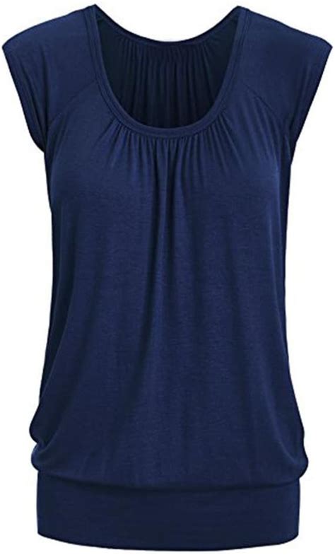 Feitong Blusa De Manga Corta Para Mujer Cuello Redondo Azul S