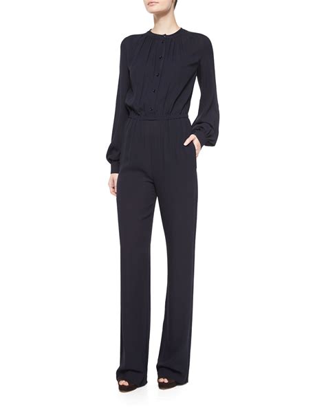 Michael Kors Long Sleeve Pleated Front Jumpsuit Navy