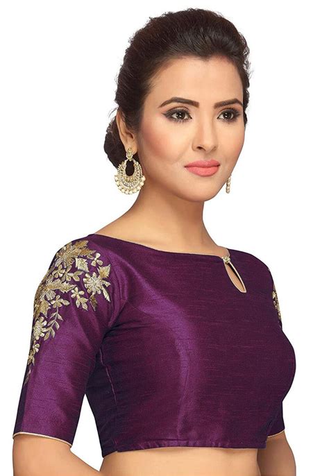 Buy Embroidered Dupion Silk Blouse In Purple Online UVE162 Utsav