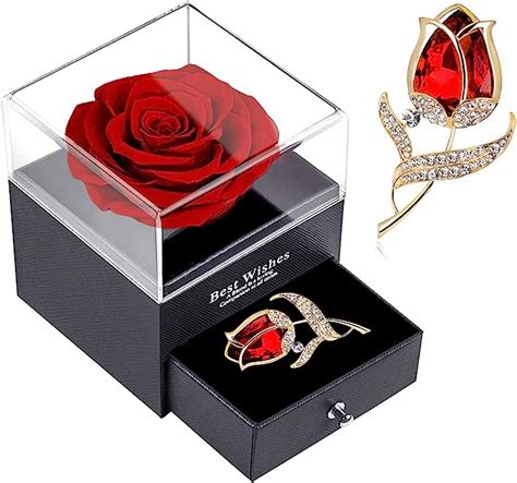 Sweetime Red Rose Gift Box Enchanted Real Rose With Ruby Rose Brooch