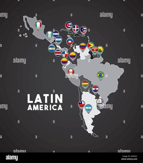 Map Of Latin America With The Flags Of Countries On Location Pins