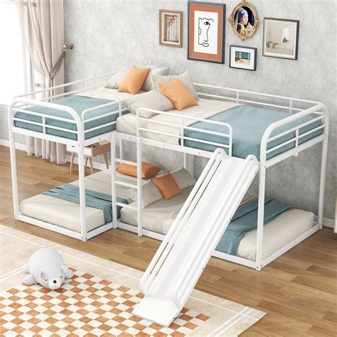 Buy DHPM L Shaped Bunk Bed For 4 Bunk Bed With Slide Heavy Duty Metal