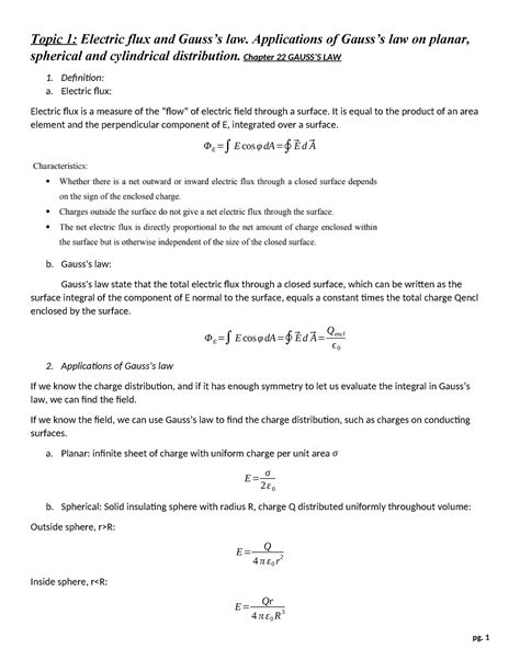 Theorem Of Physics Topic Electric Flux And Gausss Law