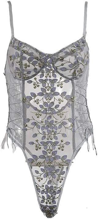 Amazon Lilosy Women Sexy Lace Up Floral Embroidered Teddy Lingerie