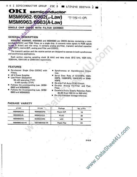 Msm6983 Oki Semiconductor Codec Hoja De Datos Ficha Técnica Distribuidor Inventario Y Mejor