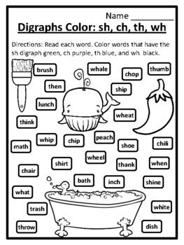 Free Worksheets For Consonant Digraphs Ch Sh Wh Th