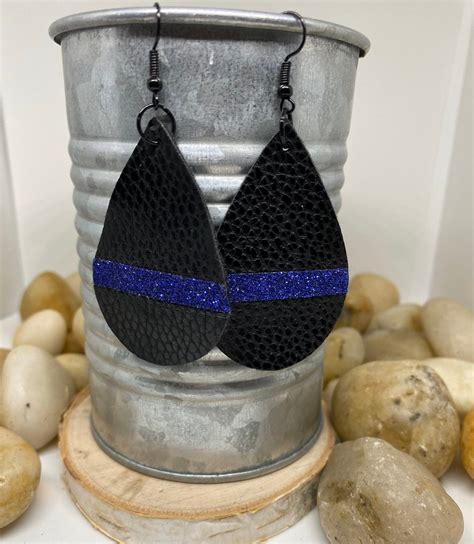 Blue Line Leather Earrings Police Earrings Law Enforcement Earrings