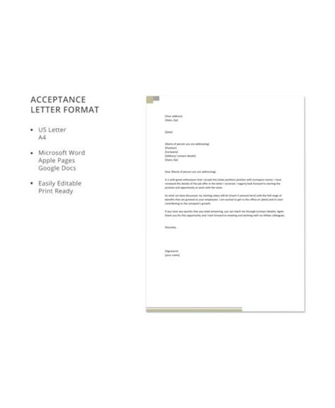 16 Acceptance Letters Free Sample Example Format Free And Premium