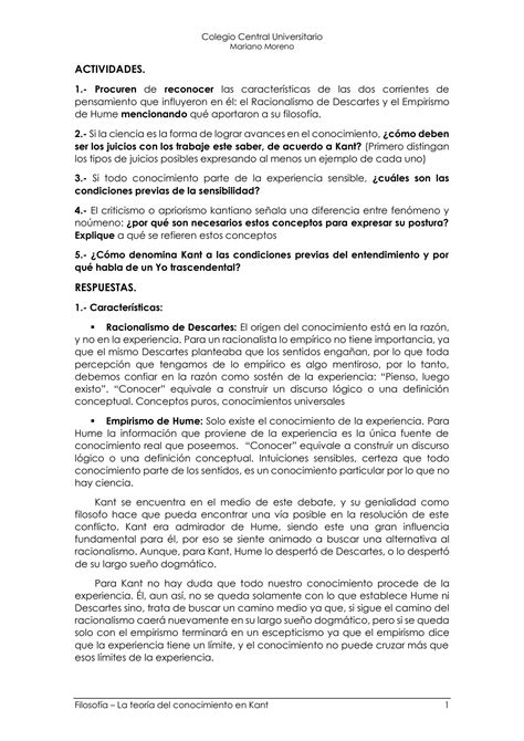 SOLUTION Kant La Teoria Del Conocimiento Filosofia Studypool