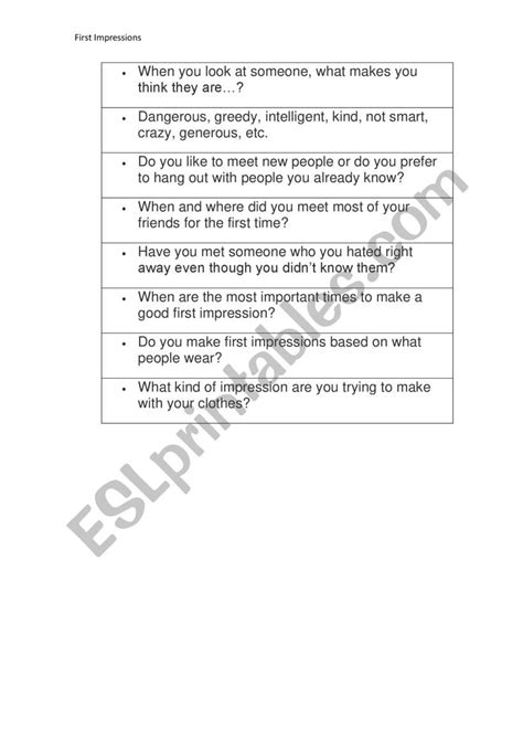 First Impressions Worksheet