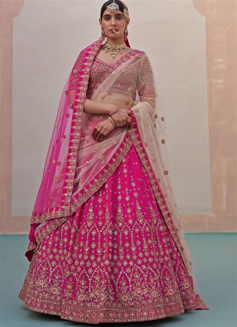 Rani Pink White And Pink Double Dupatta Lehenga Set Lehenga Angad Singh