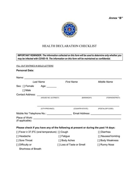 Annex B Health Declaration Form Docx