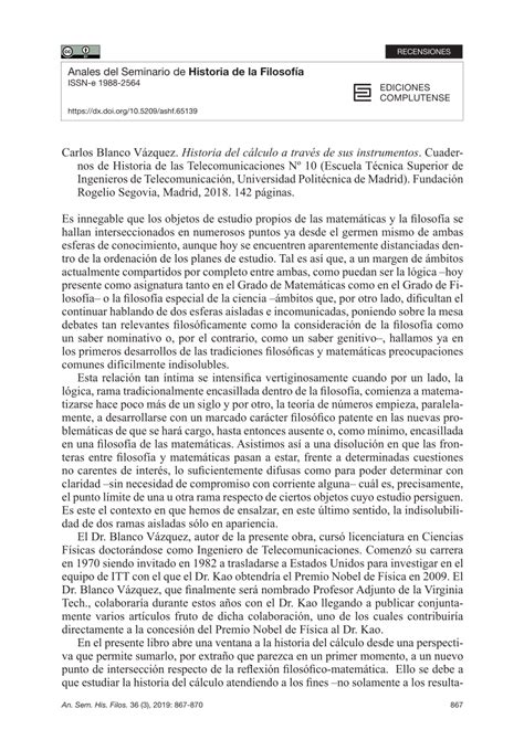 Pdf Carlos Blanco V Zquez Historia Del C Lculo A Trav S De Sus