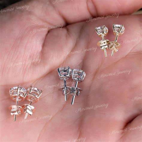 Moissanite Earrings Studs Mm Mm Mmmoissanite Stud Etsy