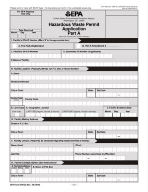 Fillable Online Epa Hazardous Waste Permit Application Part A U S