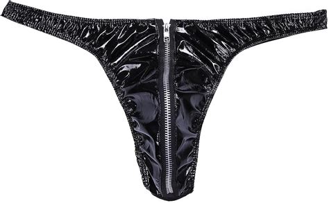 Acsuss Men S Metallic Shiny Leather Zipper Crotch G String Panties T