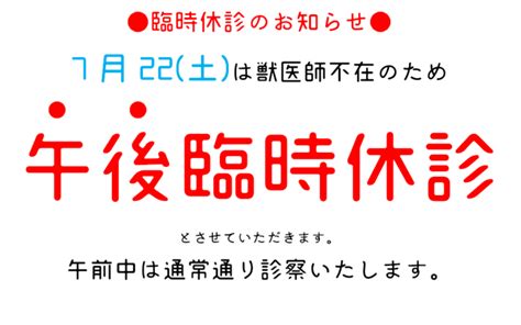 7月22日臨時休診のお知らせ あらい犬猫病院