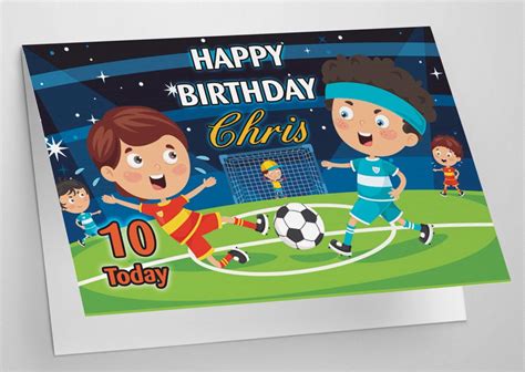 Etsy Shop Boys Football Birthday Card Personalised With Name And Age