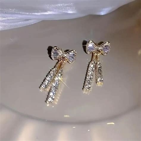 Women Bow Zircon Crystal Earrings Shinny Fashion Gift Trendy Sparkling