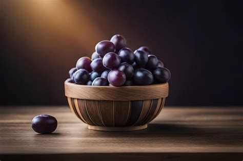 Uma Tigela De Uvas Roxas Uma Tigela De Madeira De Uvas Roxas Ao