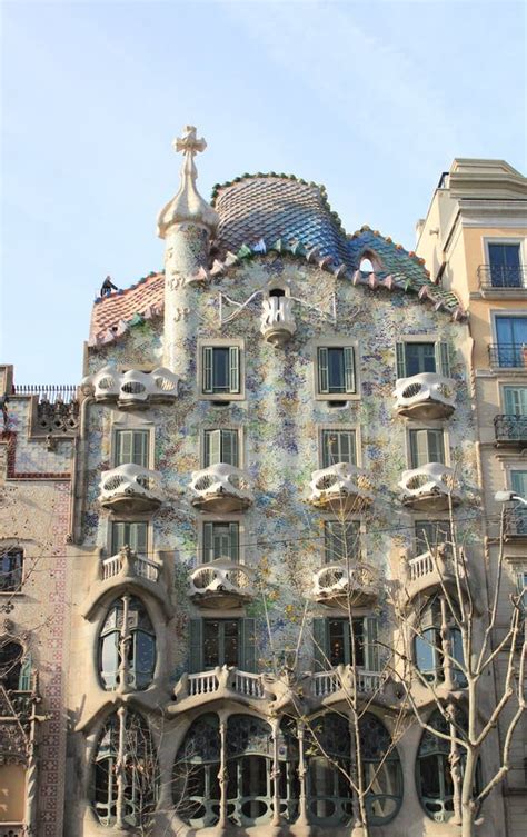 Facade View of the Casa Batlló a Famous Building Designed by Gaudi in