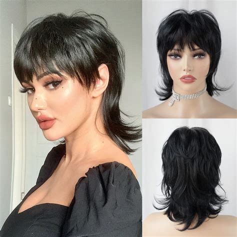 Short Black Wig Strrid Shaggy Layered 80s Mullet Wig Pixie