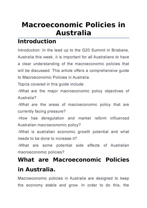 Macroeconomic Policies in Australia - Macroeconomic Policies in ...