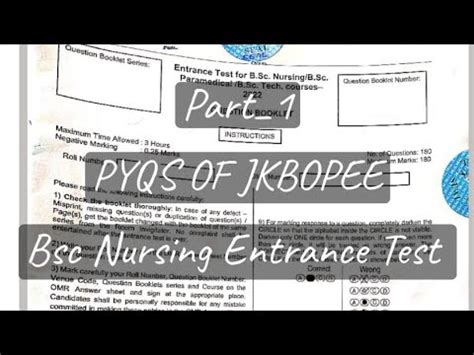 Pyq S Of Jkbopee Bsc Nursing Entrance Testpart Biology Jkbopee