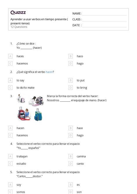 50 Verbos En Tiempo Presente Hojas De Trabajo Para Grado 2 En Quizizz