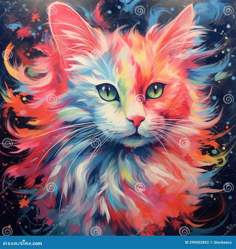 Pintura Colorida De Un Gato En Un Fondo Oscuro Stock De Ilustraci N