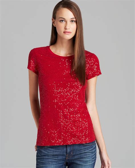 Dkny Short Sleeve Sequin Tee In Red Lyst