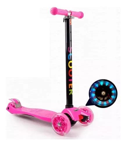 Patinete Infantil Regulável Rodas Em Gel Luzes Led Até 60kg Cor Rosa