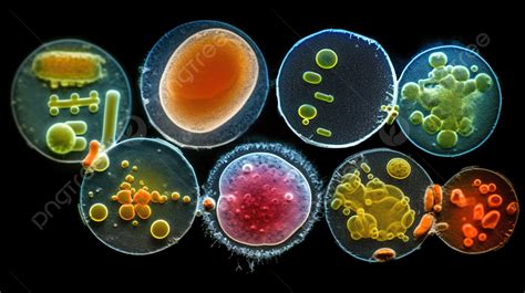 Images Of Various Types Of Bacteria Arranged On A Black Surface