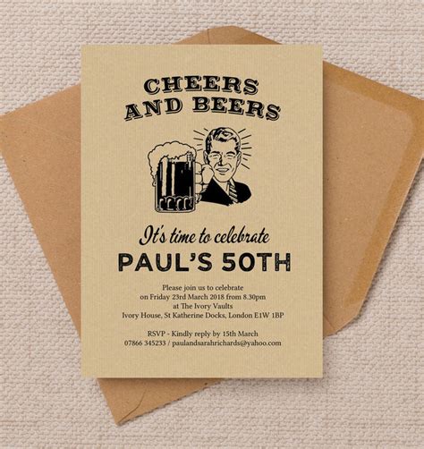 Cheers And Beers Retro 50th Birthday Party Invitation From £1 00 Each