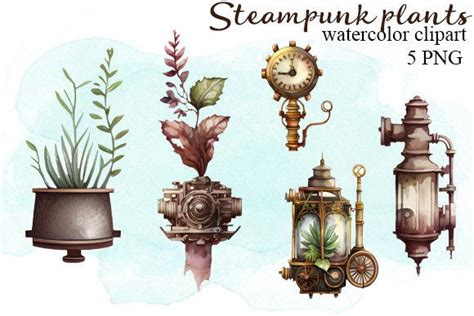 Steampunk Plants Watercolor Clipart Graphic By AQVAMARYPRO Creative