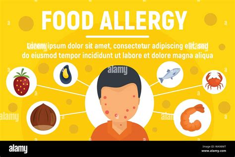 Food Allergy Concept Banner Flat Illustration Of Food Allergy Vector