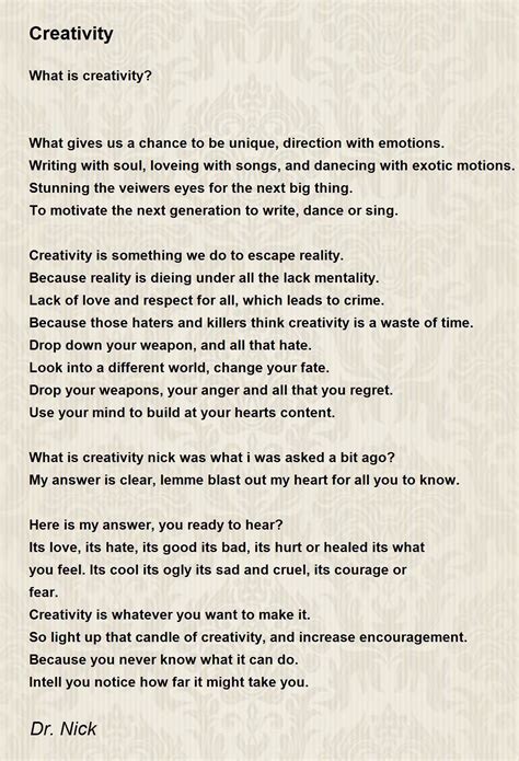 Creativity Creativity Poem By Dr Nick