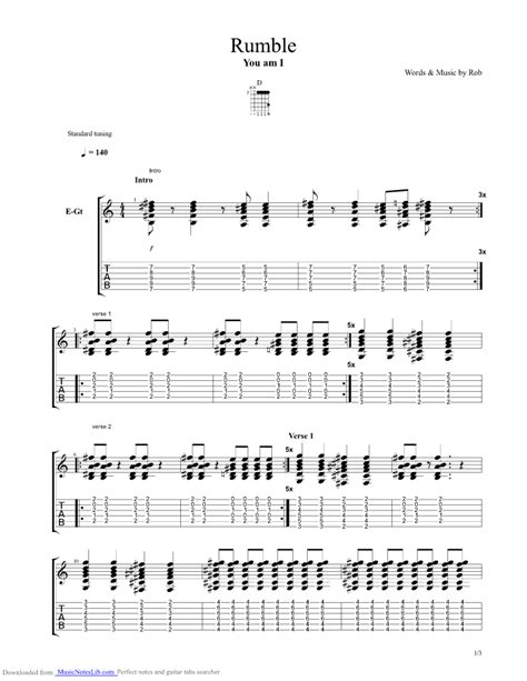 Rumble Guitar Pro Tab By You Am I