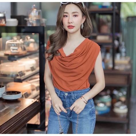 เสื้อคอถ่วง แขนกุด งานป้าย La Dress 052 Shopee Thailand