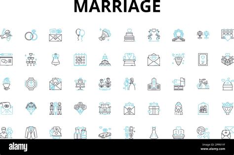 Marriage Linear Icons Set Vows Commitment Partnership Love