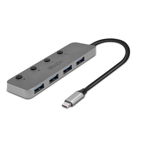 4 Port Usb 3 2 Type C Hub With On Off Switches Usb From Lindy Uk