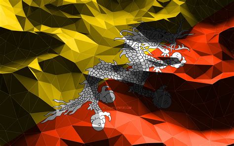 Download Wallpapers 4k Bhutan Flag Low Poly Art Asian Countries