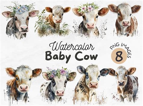 Watercolor Baby Cow PNG Baby Cow Clipart Cow Clipart Farm Clipart ...