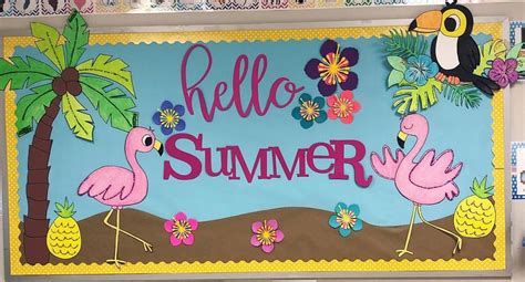 Summer Bulletin Board Summerbulletinboard Flamingos Summerclassroom Hellosummer Door