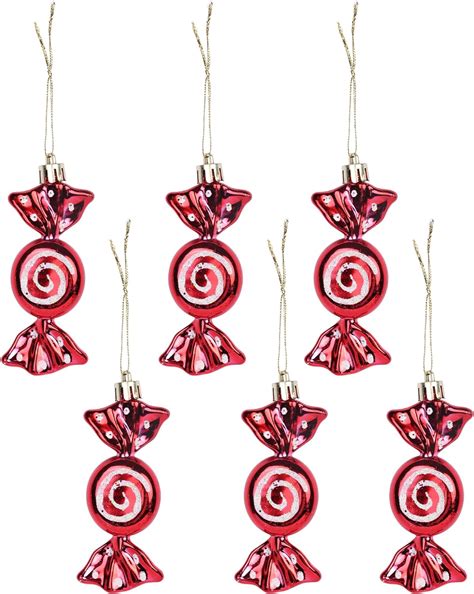 Christmas Tree Candy Ornaments 6pcs Red And White Candy Ornaments Christmas Hanging Decorations