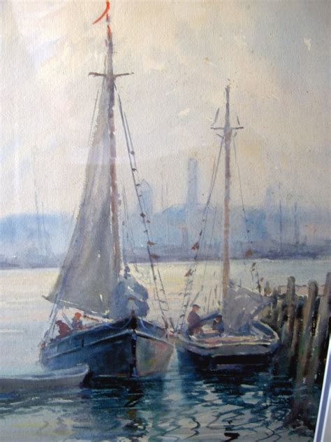 Watercolor Painting of Boats at Dock by John A Cook For Sale | Antiques.com | Classifieds