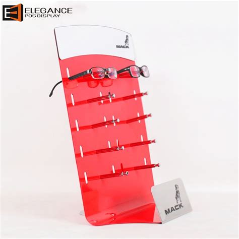 Customized Countertop Red Acrylic Sunglasses Display Rack With Ten