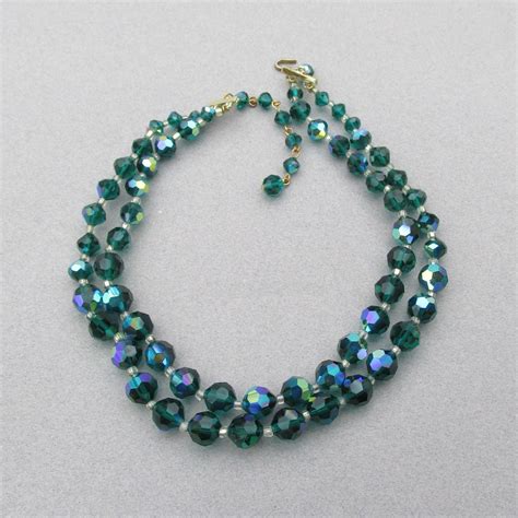 1950s Vintage Swarovski Emerald Green Aurora Borealis Crystal Bead